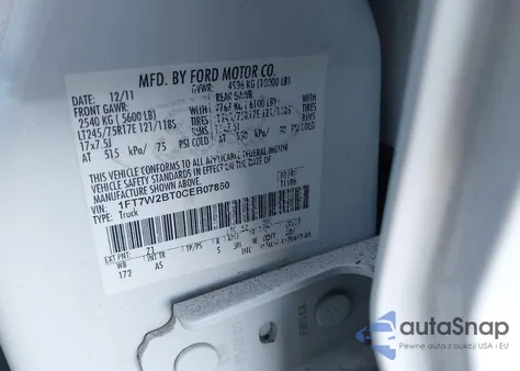 2012 Ford F-250 Xl from USA, damaged, VIN 1FT7W2BT0CEB07850